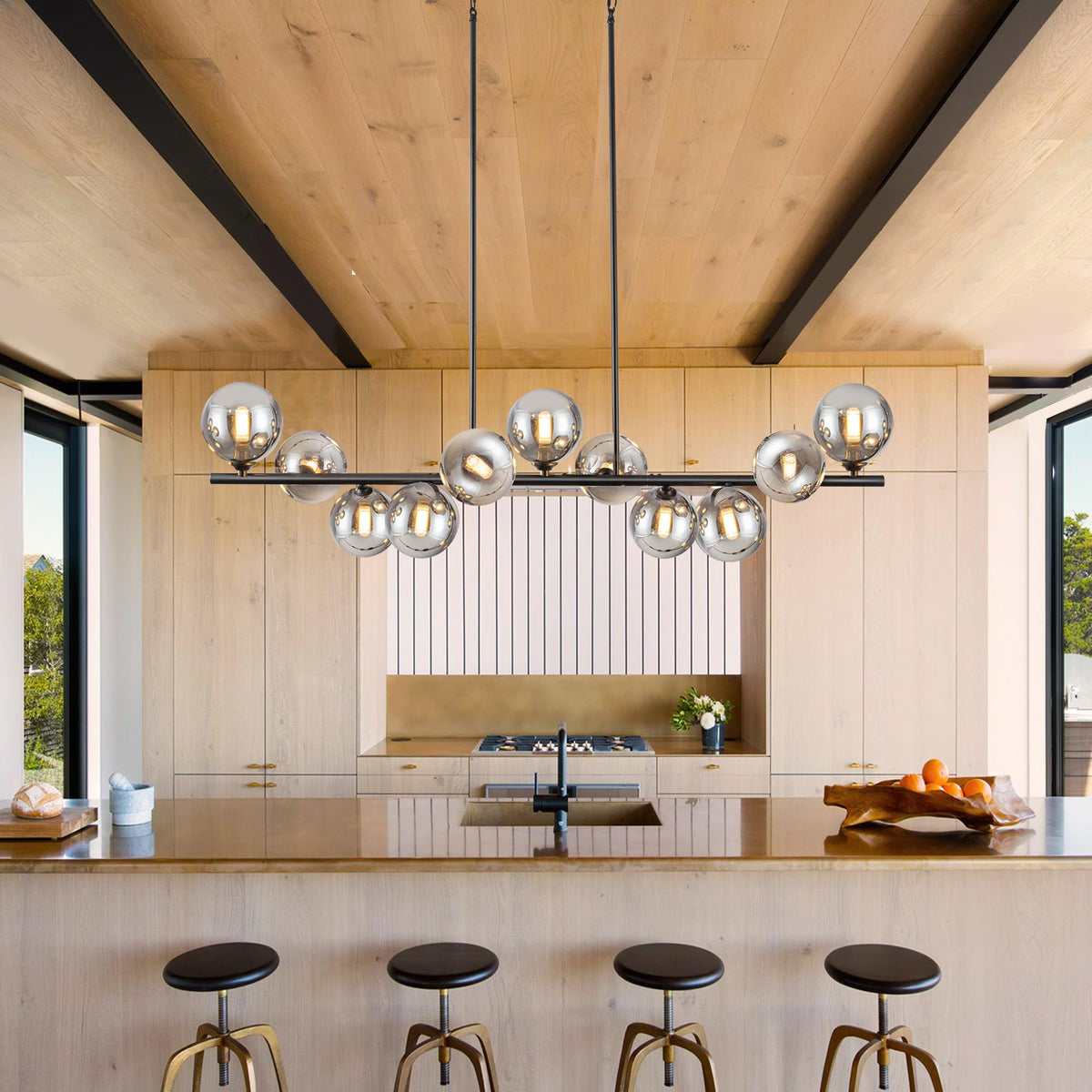 Linear Chandeliers for Dining Room Sputnik Modern Linear Globe Chandelier (Gray / 11 Light)