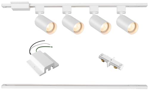 4 Light LED Track Lighting Kit with 3.3FT H Track Lighting Rails & Floating Canopy Connector (White / 4 Lights)