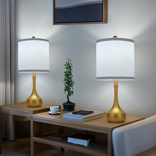 23" Farmhouse Table Lamp Set of 2 for Living Room Bedroom (‎Golden / 23")