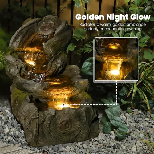31.5" L Realistic Tree Trunk Outdoor Water Fountain with 3 Tiers (31.5" L)