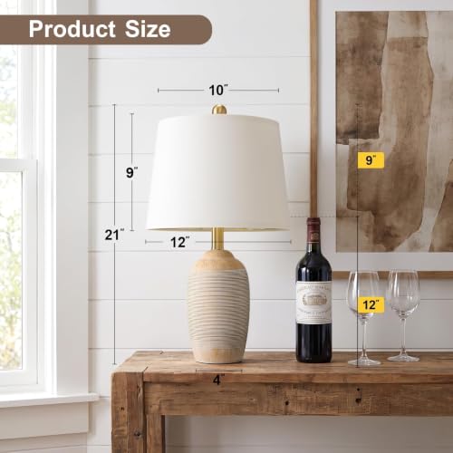 21" Vintage Ceramic Table Lamps Set of 2 for Bedroom Rustic Cream (21" Beige - 2 Pack)