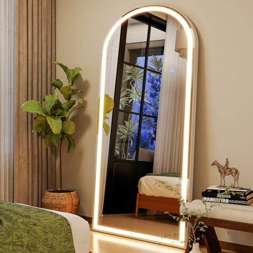 LED Arched Full Length Mirror with Lights Wall Mounted