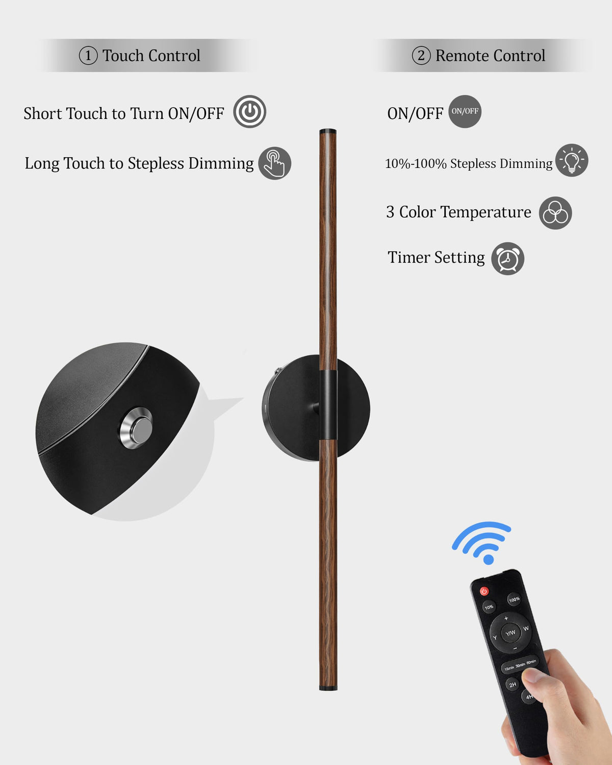 36" Battery Operated Wall Sconce Set of 2 (Walnut Black / 36 Inch (2 Pack))