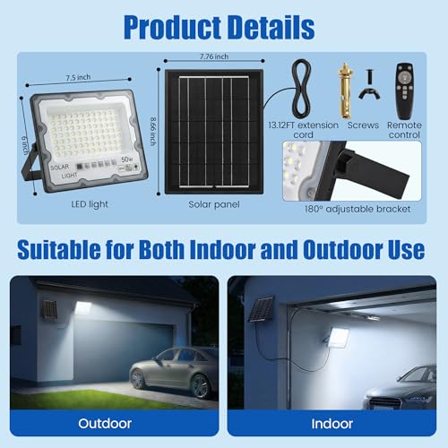 2 Pack 50W Solar Flood Light Outdoor Waterproof (2-Pack(50))