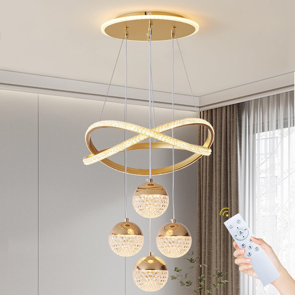 Gold LED Chandeliers (Gold,16.1inch)