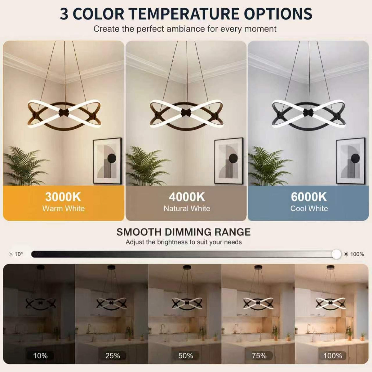 18.5 Inches Black Dimmable Modern Led Chandelier with Remote Control (Black-1 / 18.5 inches)