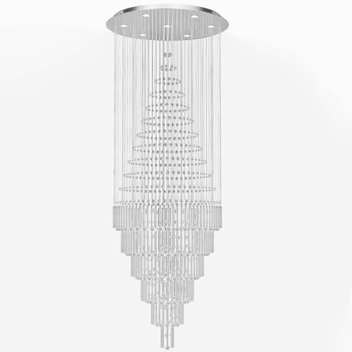 D48''X H120''High Ceiling Chandelier Crystal Raindrop Chandeliers Large Villa Chandelier Entrance Foyer Hight Ceiling Lighting LED Dimmable 2700K (Silver / D48"X H120")