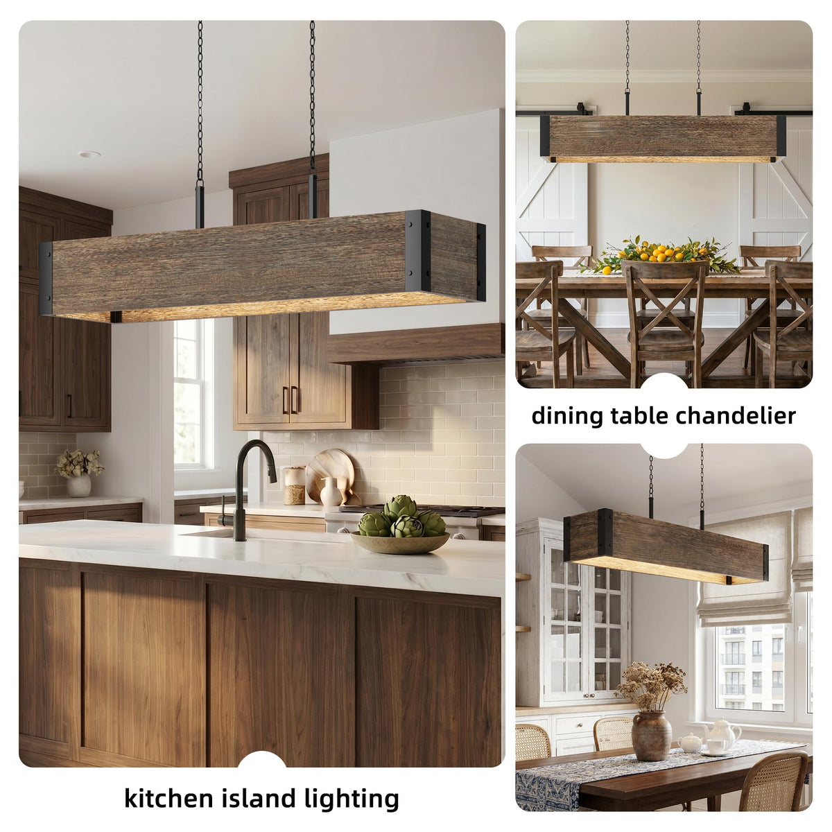 White Washed Wood Chandelier (White Washed Wood / 5-Light Rectangular)