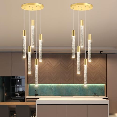 Chandelier Modern Crystal Glam Light Remote Dimmable Linear Crystals Pendant Lighting Fixtures Long Light