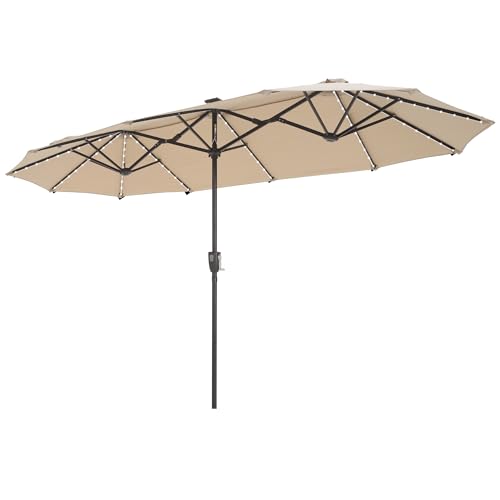 13ft 2 Tier Patio Umbrella with Solar Lights&Base