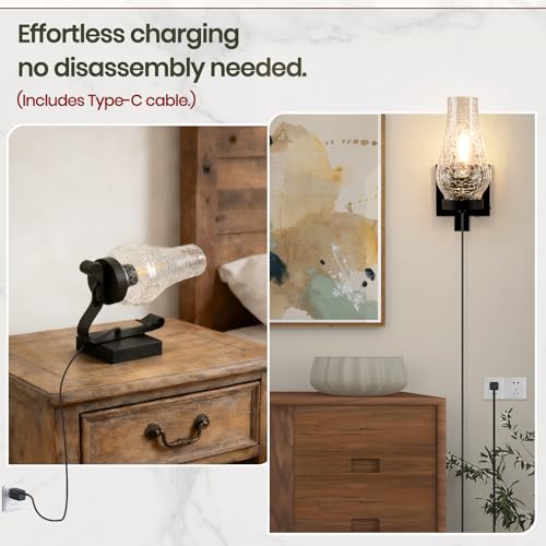 Battery Operated Wall Sconces (Ice Crackle Black / Battery Operated)