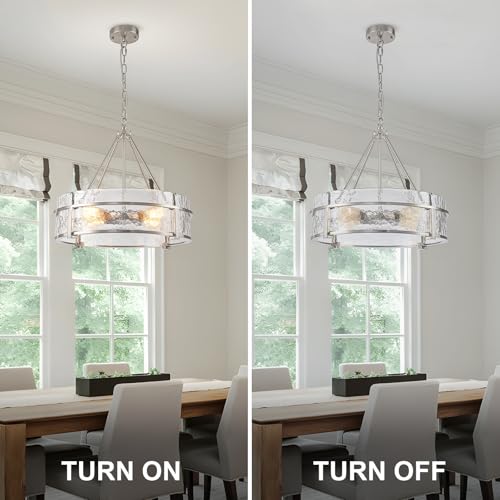 Glass Chandelier Textured Crystal Drum Kitchen Island Ceiling Light Fixtures