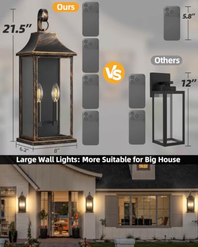22" Large Outdoor Wall Lights Modern Wall Lantern (Black Brushed Gold / 22 Inch)