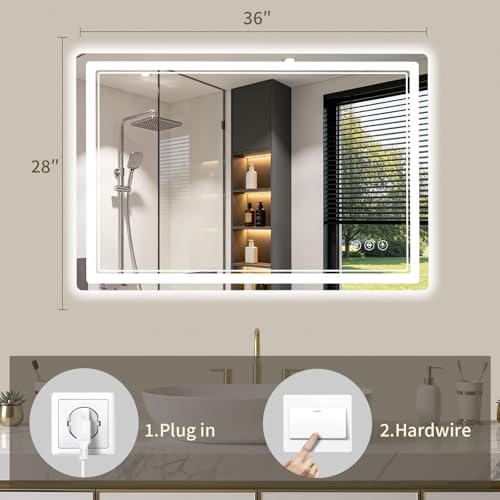 28"x36" LED Bathroom Mirror with Lights (36"L x 28"W)