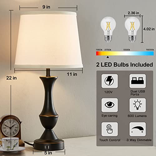 Touch Table Lamps Set of 2 (Black, White / 22in)