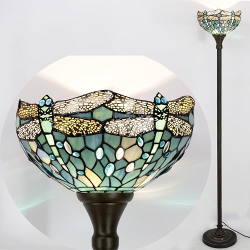 Tiffany Floor Lamp Sea Blue Stained Glass Torchiere Pole Light