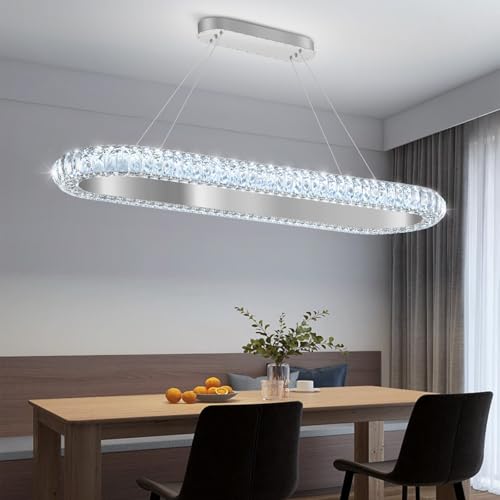 40'' Oval Ring Crystal Chandelier Modern LED Dimmable Ring Pendant Light Chandelier for Dining Room Living Room Silver (Silver / 1 Ring Oval 40")