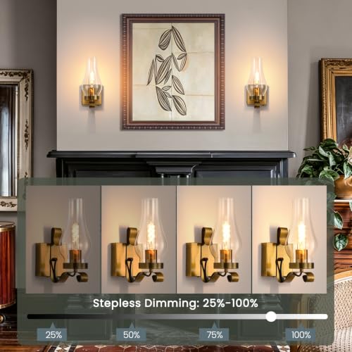 Vintage Battery Operated Wall Sconces Set of 2 (Gold / Battery Operated)