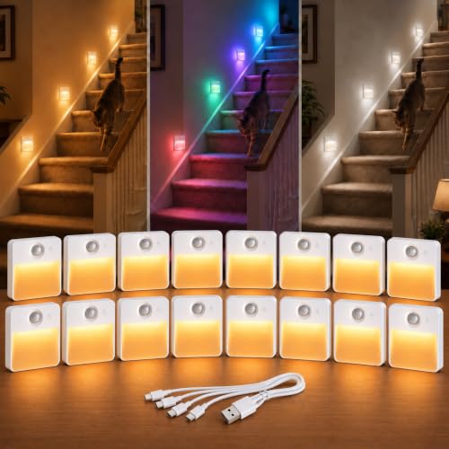 16 Pack Rechargeable Motion Sensor Stair Light for Indoor (16 Pack / White)