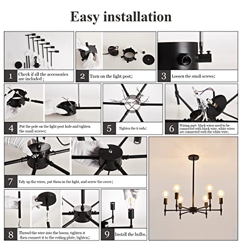 6 Ceiling Light Black Sputnik Chandelier Metal Modern Semi Flush Mount Fixture Pendant Lights Industrial Farmhouse for Bedroom Kitchen Dining Room Living Room Laundry Room E26 Base (Black5)