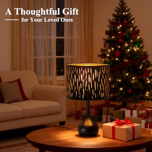 Touch Bedside Lamp for Bedroom (Black Openwork Shade & Black Base)
