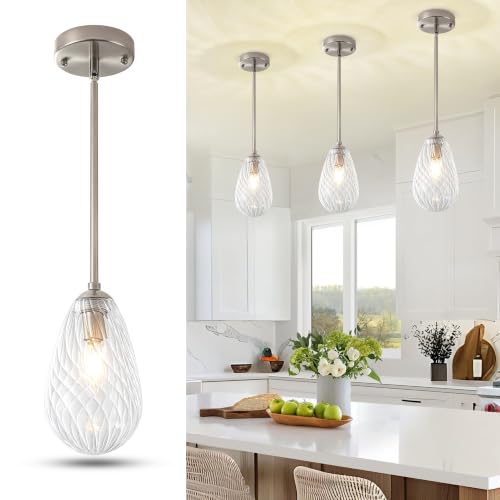 Brushed Nickel Twisted Glass Pendant Lights Kitchen Island Modern (1-Pack Brushed Nickel)