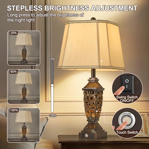 27.5“ Farmhouses Table Lamp with USB & USB (Brown-5 / Large)