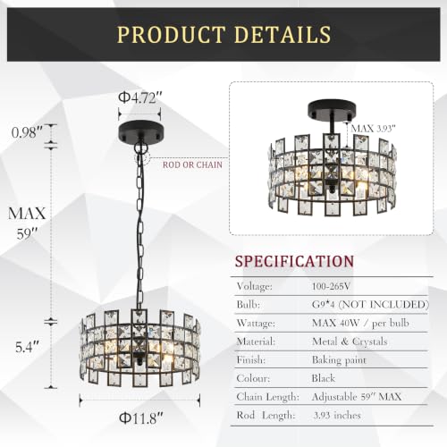 Black Crystal Pendant Light (Small Matte Black)