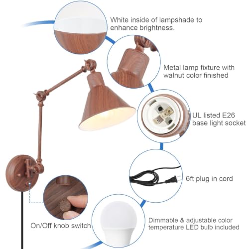 Dimmable Wall Sconce (Walnut color / 2 Pack- (Remote+Bulbs))