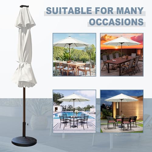 USA 10-Year-Non-Fading 10ft Market Patio Umbrella, Commercial Grade Table Sun Umbrella with 80 Solar LED Lights, Crank Open, Windproof & UPF 50+ UV Protection for Garden, Deck, Pool, Backyard, No Tilt, White (White / 10FT(Single Vent No Tilt))