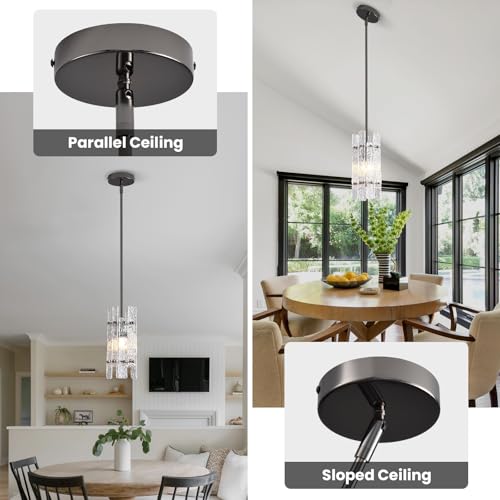 Modern Crystal Pendant Light for Kitchen Island (Pearl Black / 3-Pack(Square))