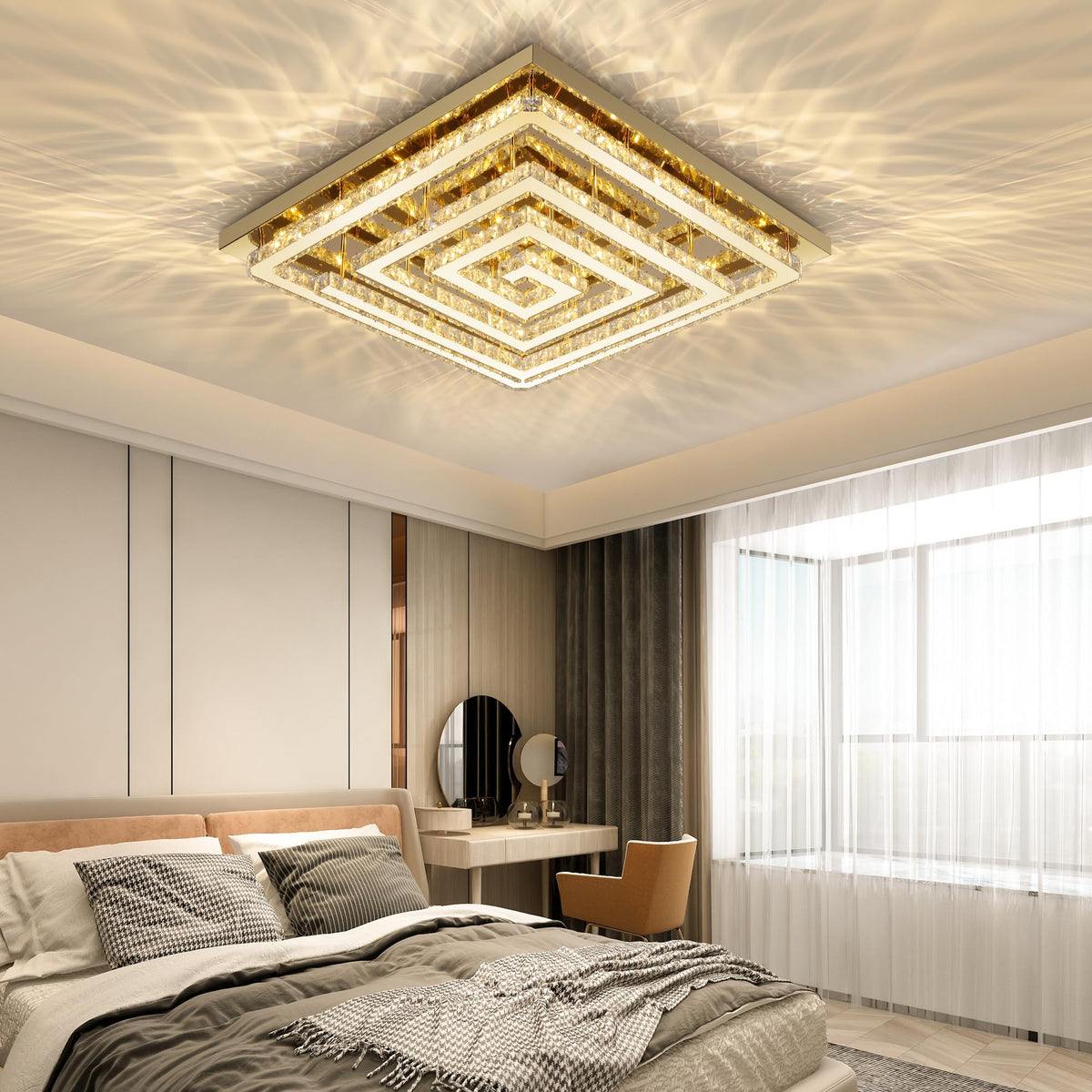 43 inch Gold Crystal Chandeliers LED Ceiling Light (Gold / Square 43 inch)