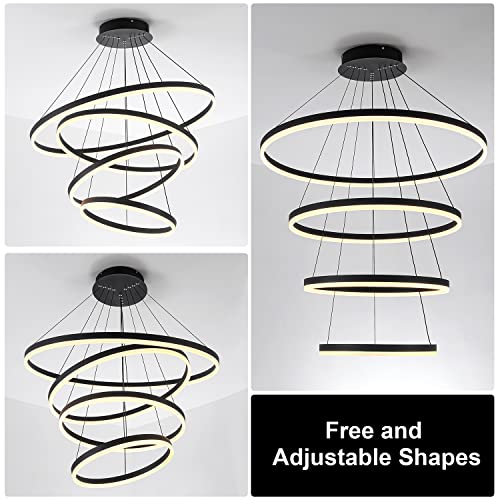 Modern LED Chandeliers High Ceilings (Black / 4-rings/D31.5in)