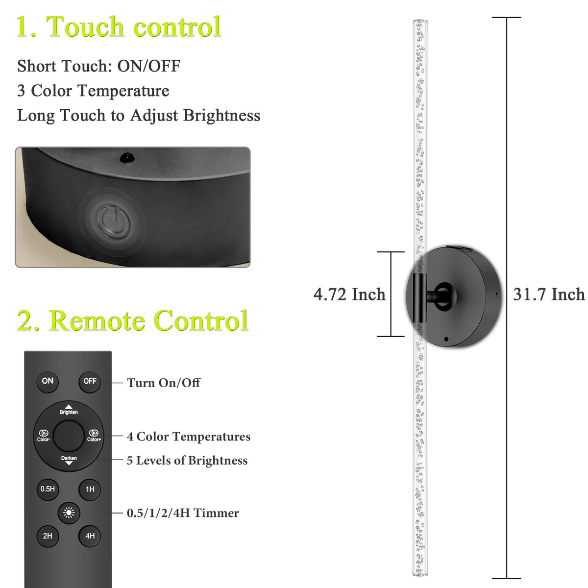 10000mAh Battery Operated Wall Sconce Lights Set of 2 (Bubble Crystal Black / Set of 2)