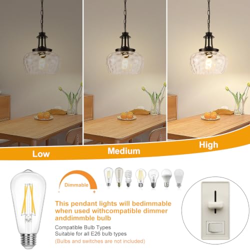 Plug in Pendant Lights Kitchen Island (1 Pack-Matte Black-10"(Plug-and-Play))
