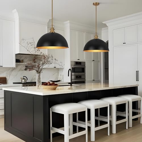 17.7 in Large Dome Pendant Light (Black and Gold / 17.7 Inch)