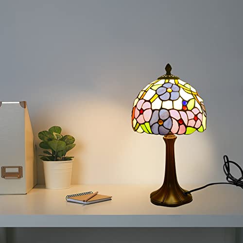 Tiffany Lamp Morning Glossy Stained Glass Table Lamp 8x8x15 Inches Flower Style Desk Reading Light Decor for Beside Bedroom Living Room Home Office (Morning Glory)