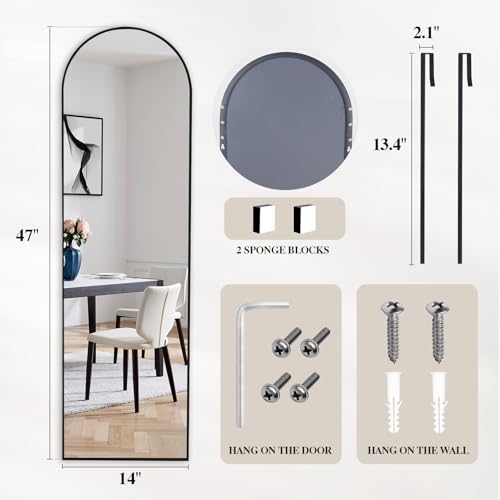 47x14 Inch Arched Full Length Mirror (Black-arched / 47"L x 14"W)