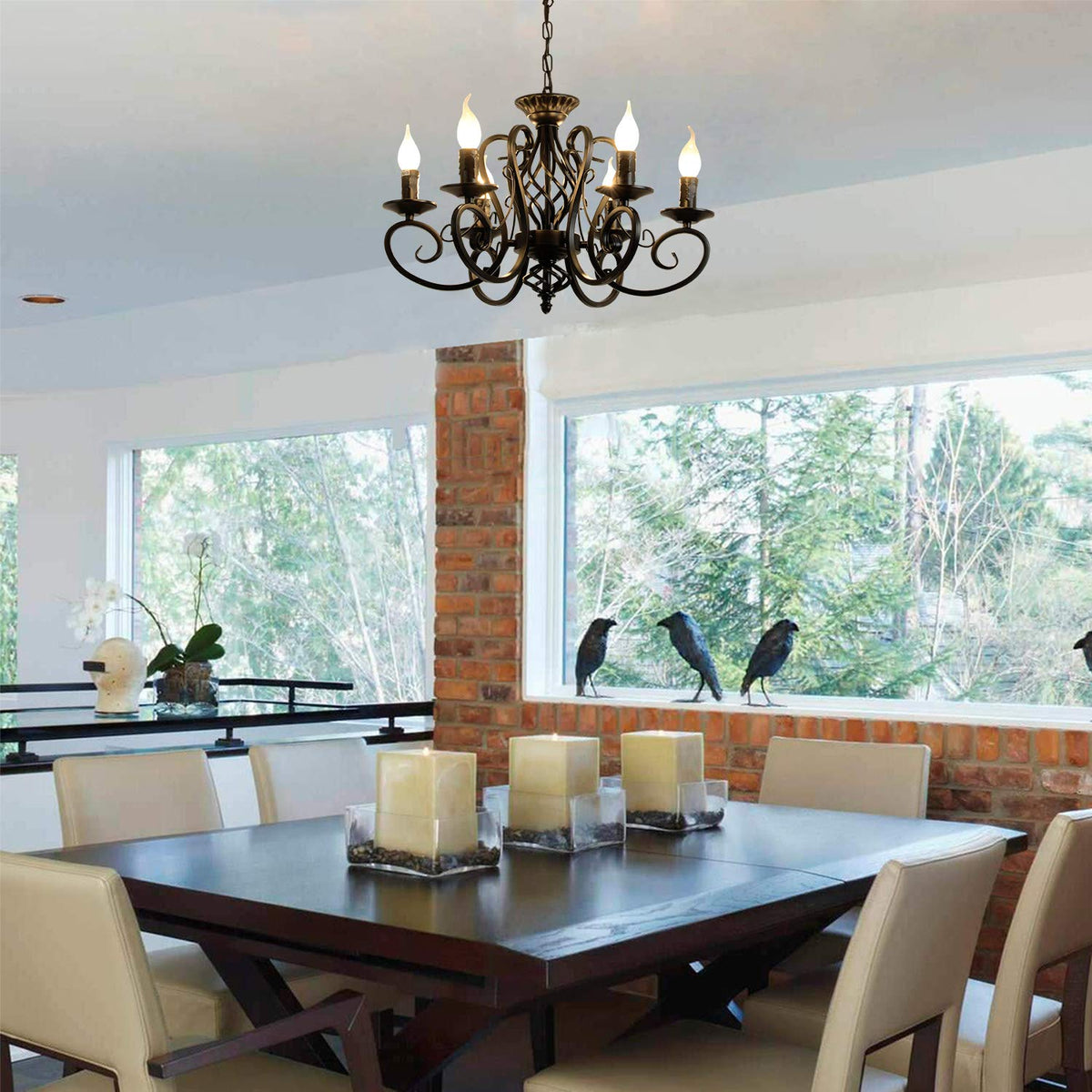 6 Light French Country Chandelier (Black/6 Lights)