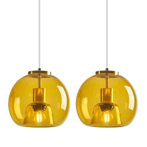 Yellow Glass Pendant Lights Kitchen Island (Yellow(7.87 in) / 2-Pack)