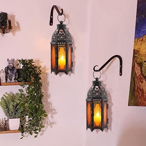 Set of 2 Moroccan Lanterns Decorative Indoor & Outdoor (Medium / Amber - 11''h)