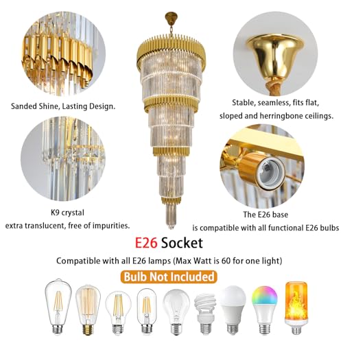 Long Staircase Crystal Chandelier 7 (D32"XH66" Gold)
