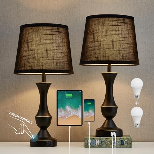 Black Touch Table Lamps Set of 2 (Black / 22in)