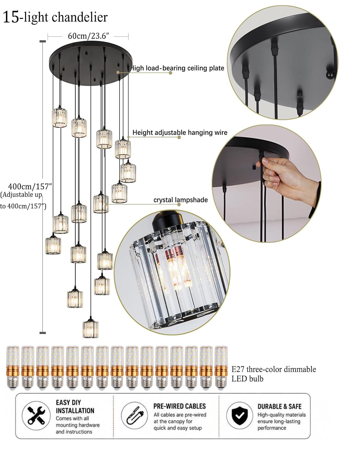 High Ceiling Chandelier 15 Lights (15 lights)