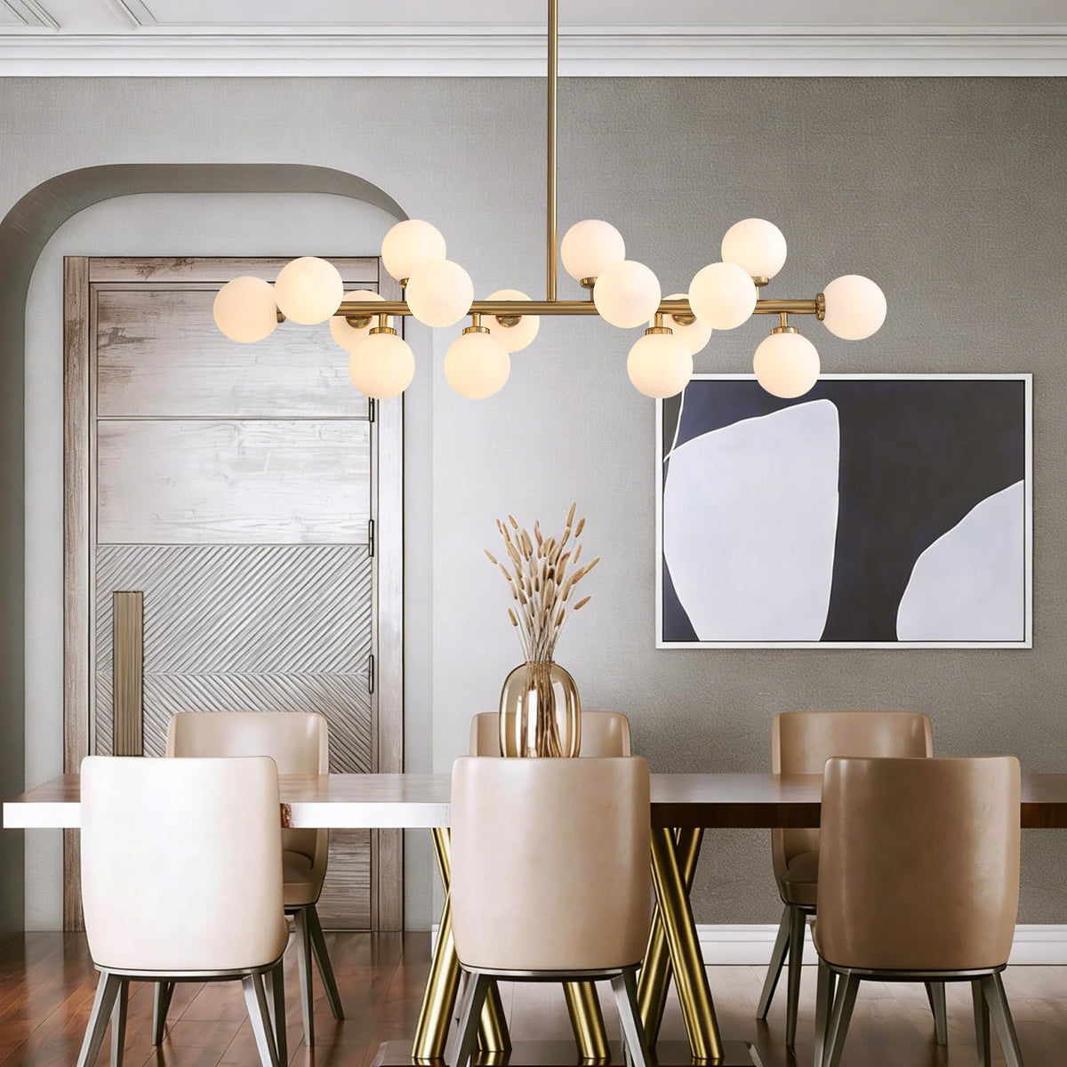Mid Century Modern Chandelier Over Table (Gold-16 LIGHT / L39.4" x W10.6" (16 Lights))