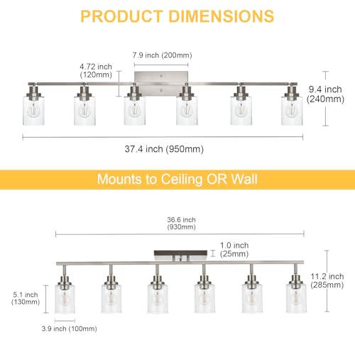 6 Light Brushed Nickel Kitchen Track Lighting Fixtures Ceiling Mount Track Lighting Kit with Bubble Seeded Glass Shade Modern Bathroom Tracking Vanity Lights Ceiling Tracking Accent Shop Light (Brushed Nickel / 6-Light)