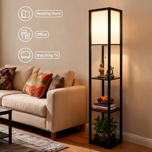 Floor Lamp with Shelves (Black)