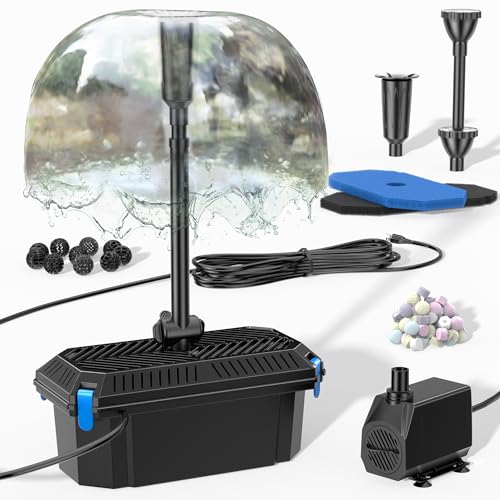 Solar Pond Filter Fountain with Battery Backup for Small Pond