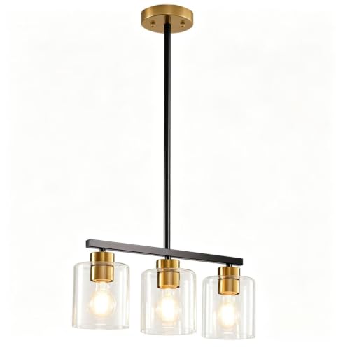 3 Light Kitchen Island Lighting (Black Gold & Clear Glass / 3 Light)