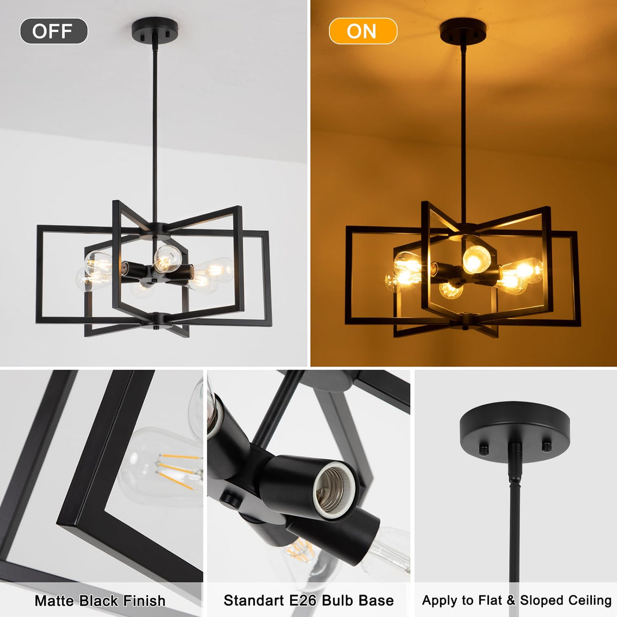 23.6” Black Chandelier for Dining Room 6 Light Kitchen Chandelier over Table Farmhouse Dining Room Light Fixtures Over Table (Black-E26 / 6-Light)